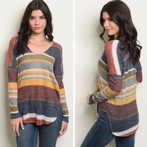 Only 1 left 😍Small Striped V Neck Long Sleeve Top